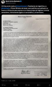 Revelan documento donde maria corina machado pidio a netanyahu intervencion militar a venezuela 150019