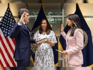 Joe kent is sworn in as director of the national counterterrorism center in july 2025